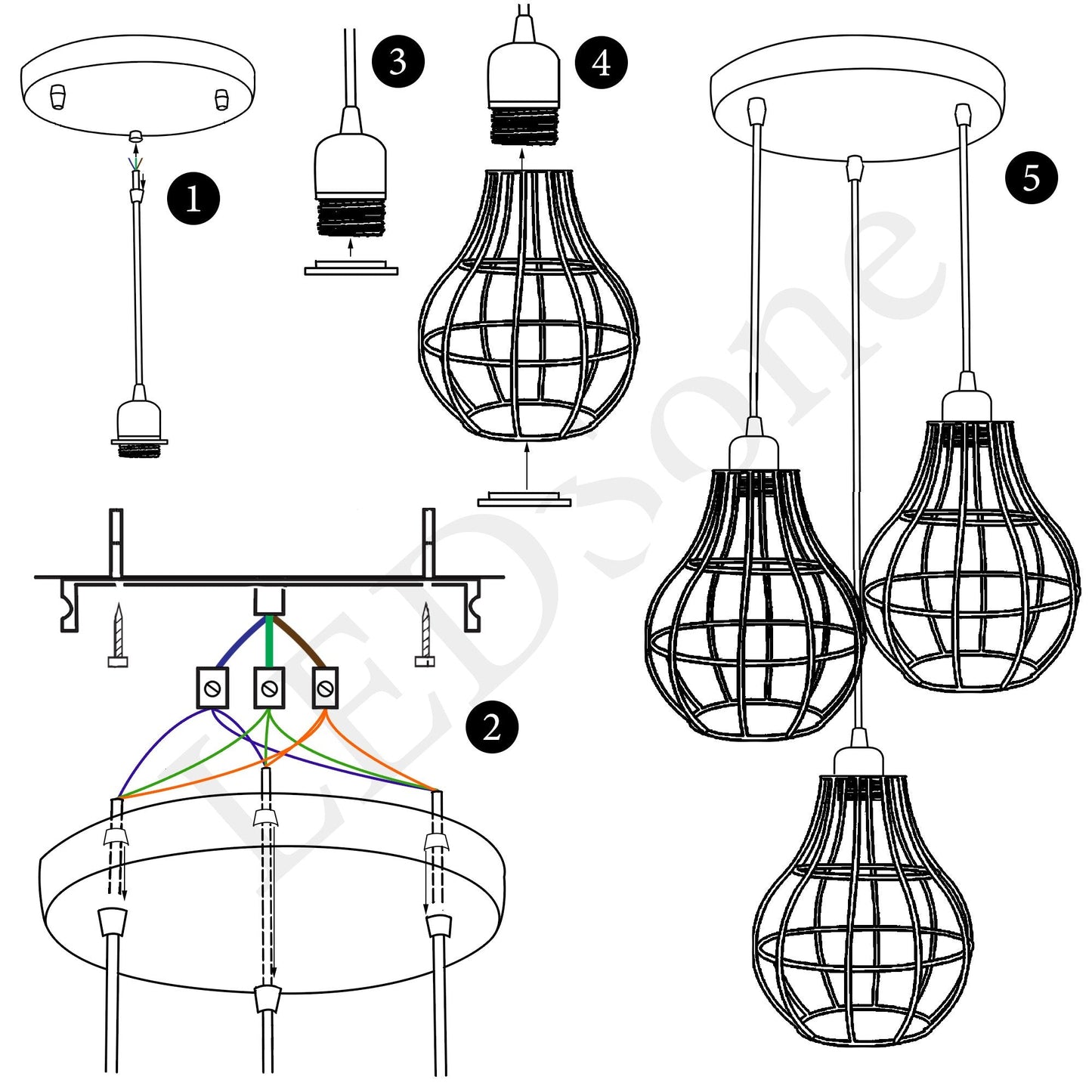 Vintage Industrial Wire Cage Style Retro Ceiling Pendant Light 3 Head