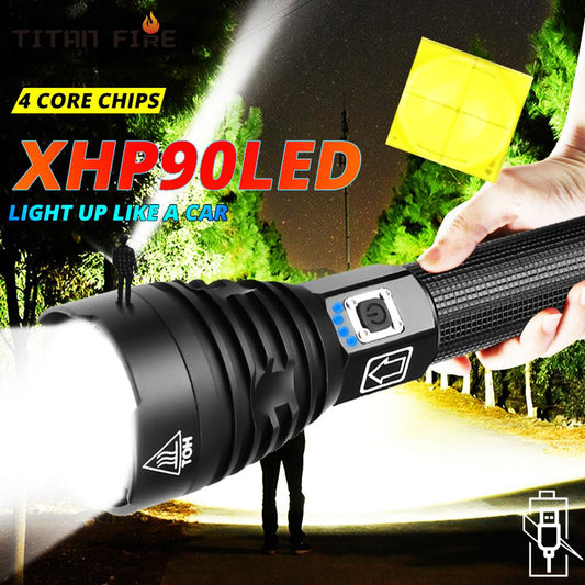 Super Powerful XHP90 LED Flashlight LED Torch USB Lamp Zoom Tactical