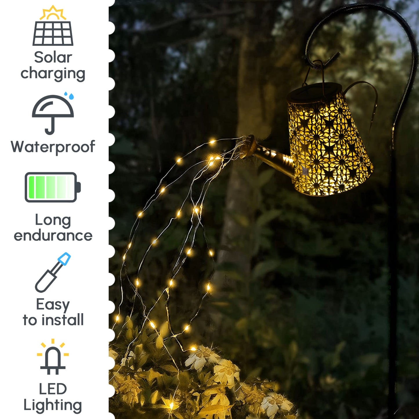 Solar Watering Can Lights Outdoor Decor Hanging Kettle Lantern Light