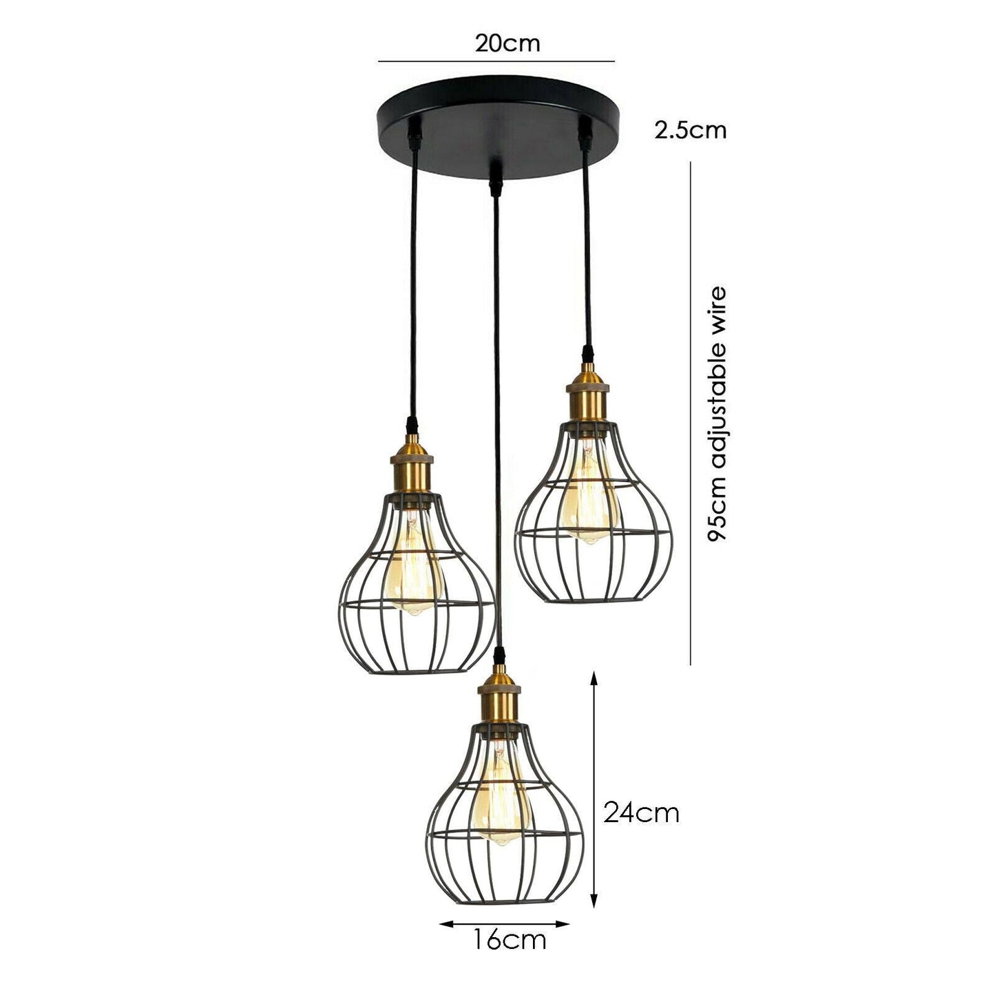 Vintage Industrial Wire Cage Style Retro Ceiling Pendant Light 3 Head